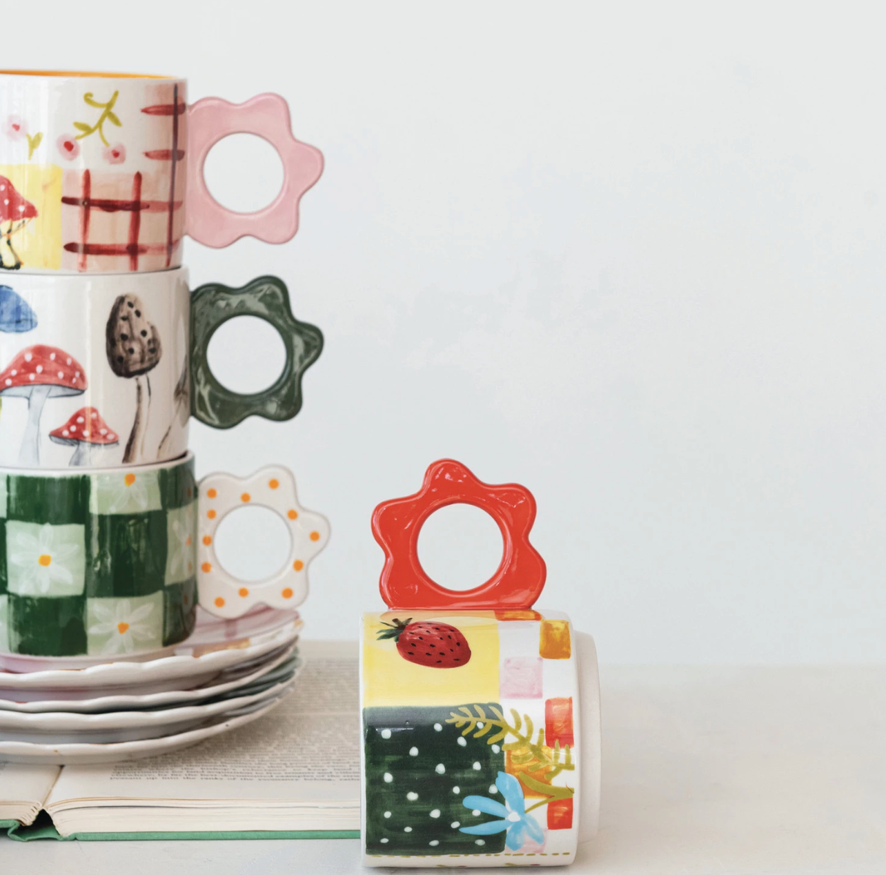 Stoneware Mug w/ Flower Handle