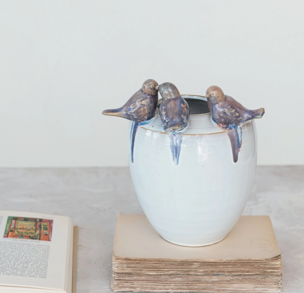 Stoneware Planter w 3 birds