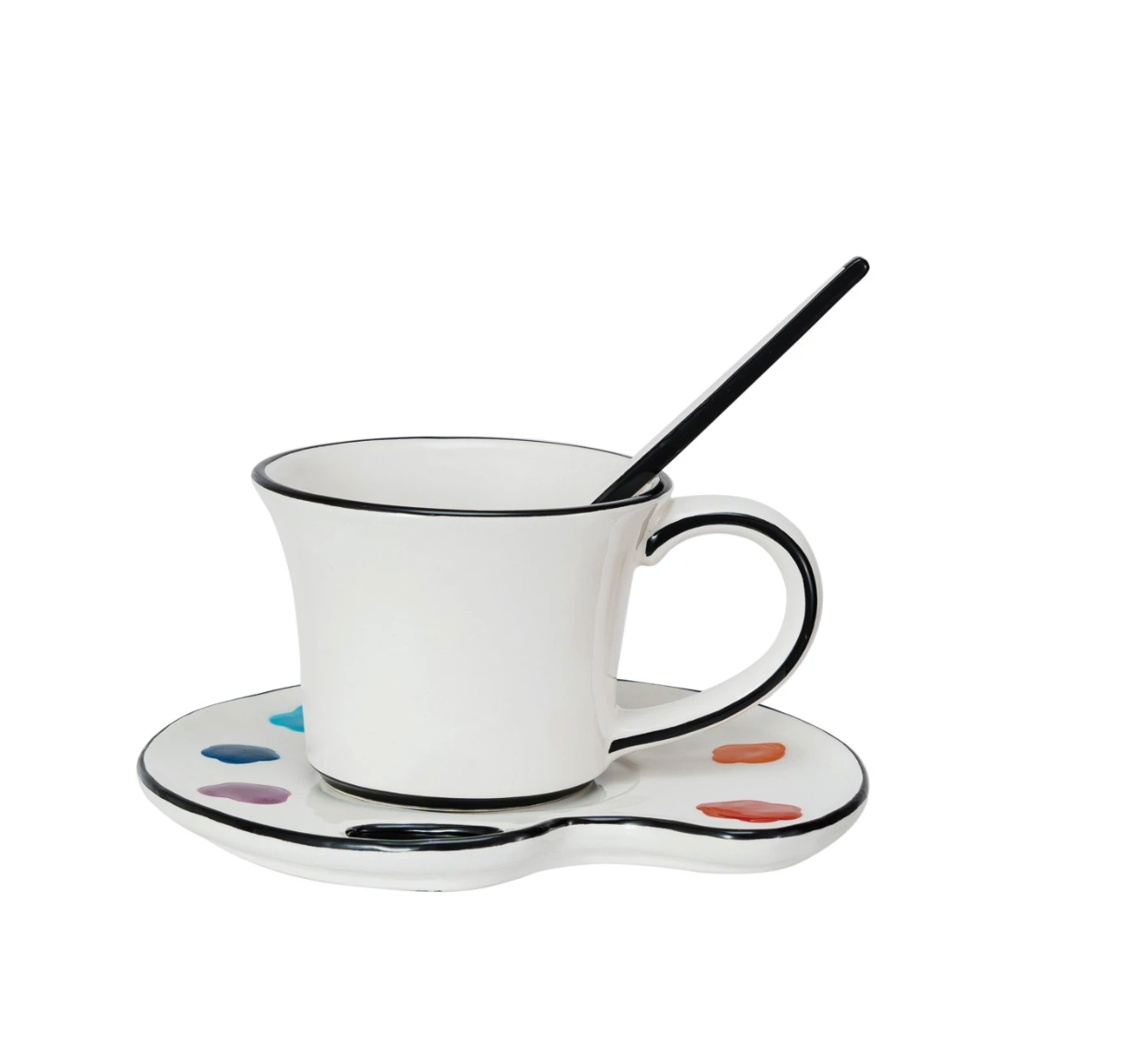 Ceramic Saucer w/ Teacup & Brush Shaped Stirrer