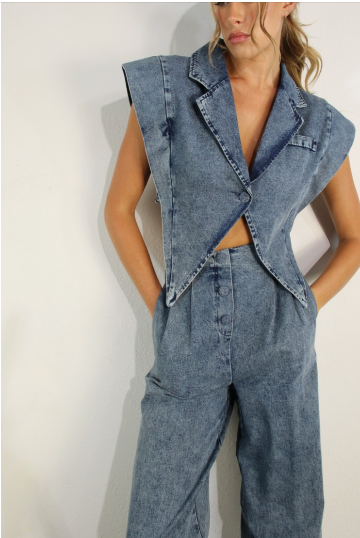 Denim Jacket Vest and Pant Set