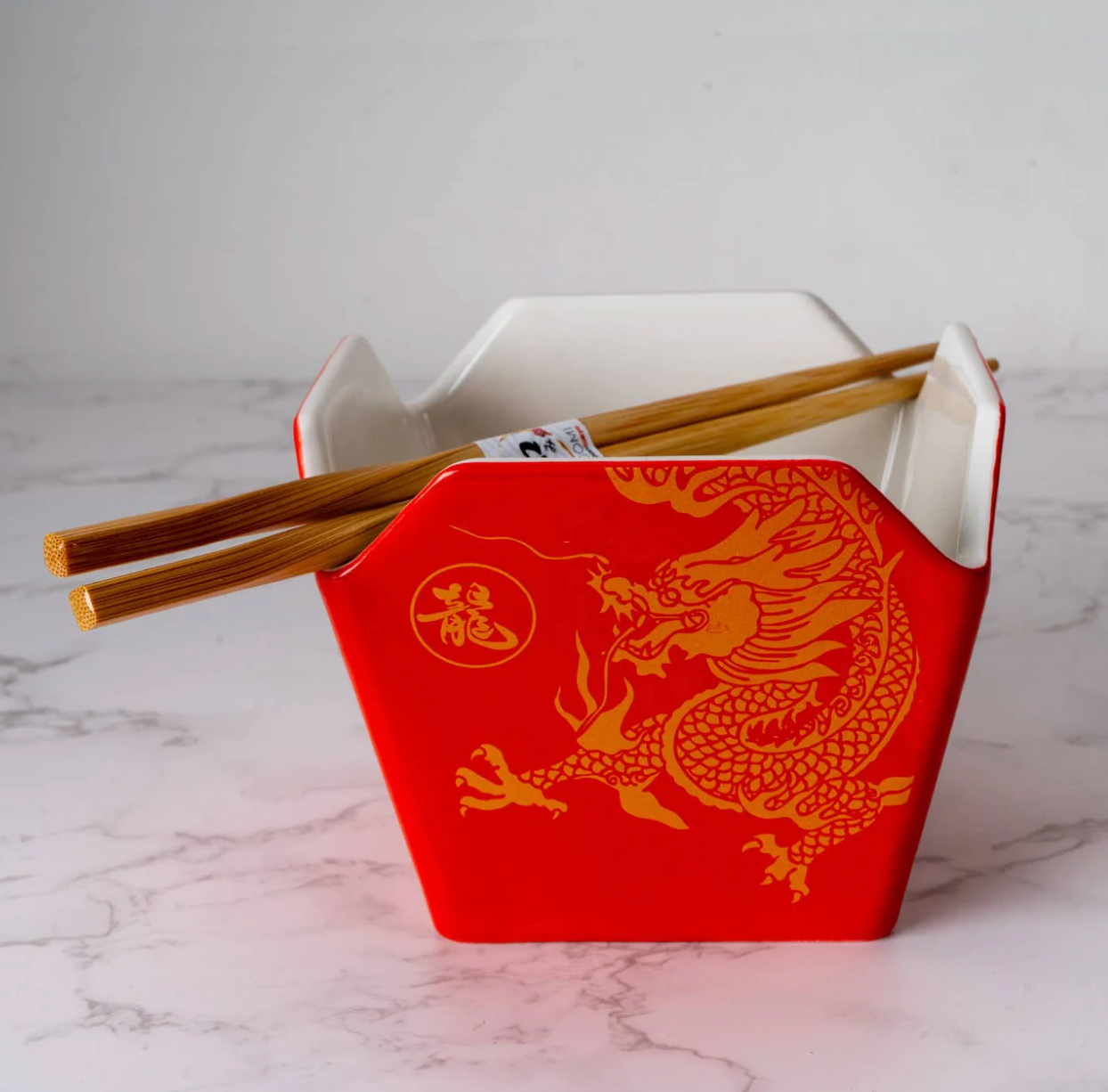 Takeout Box Serving Bowl With Chopsticks Dragon