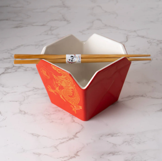 Takeout Box Serving Bowl With Chopsticks Dragon
