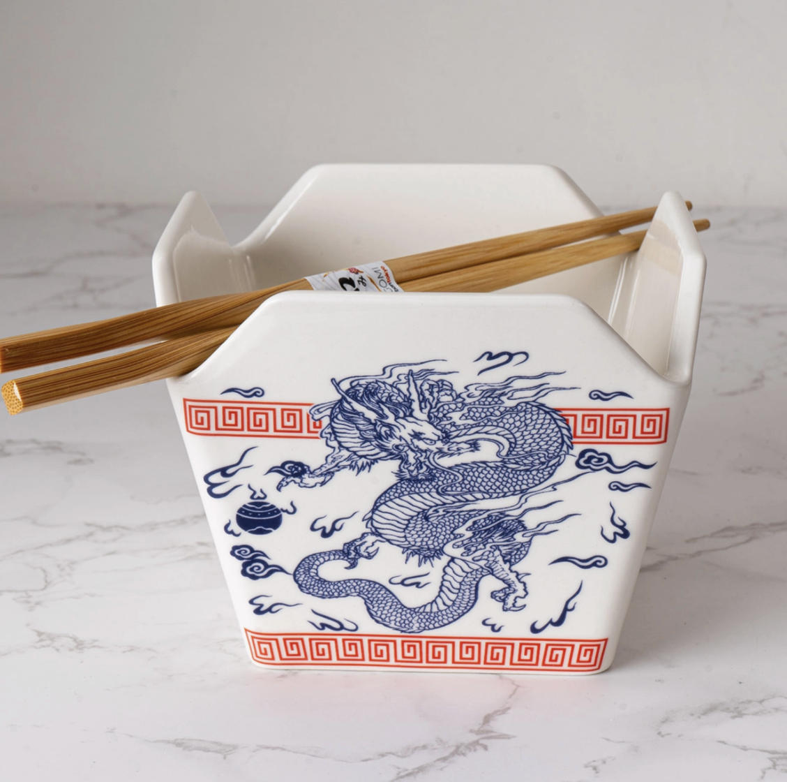 Takeout Box Serving Bowl With Chopsticks Dragon
