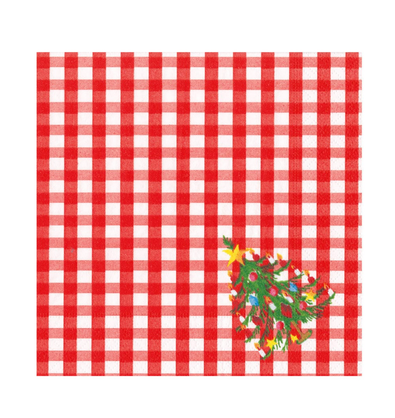 Christmas Tree Gingham Paper Cocktail Napkins