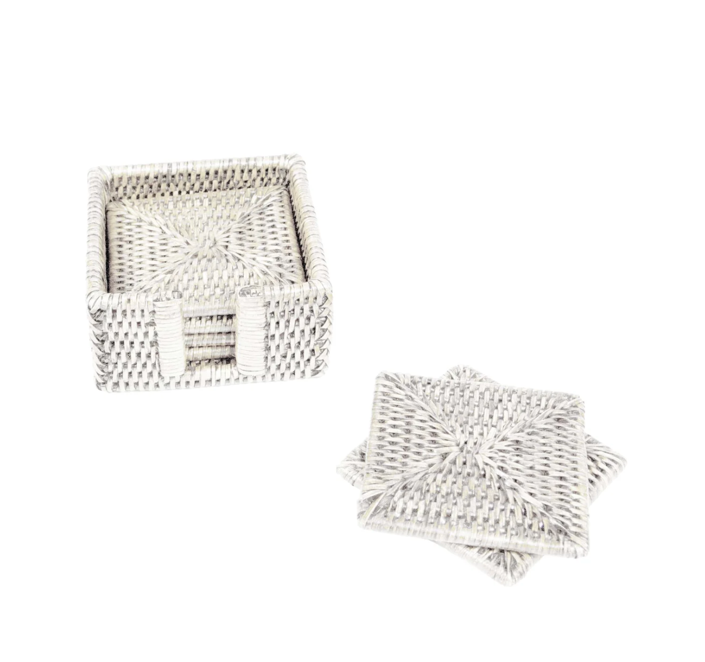 Rattan Square Coaster and Holder Set in Cream