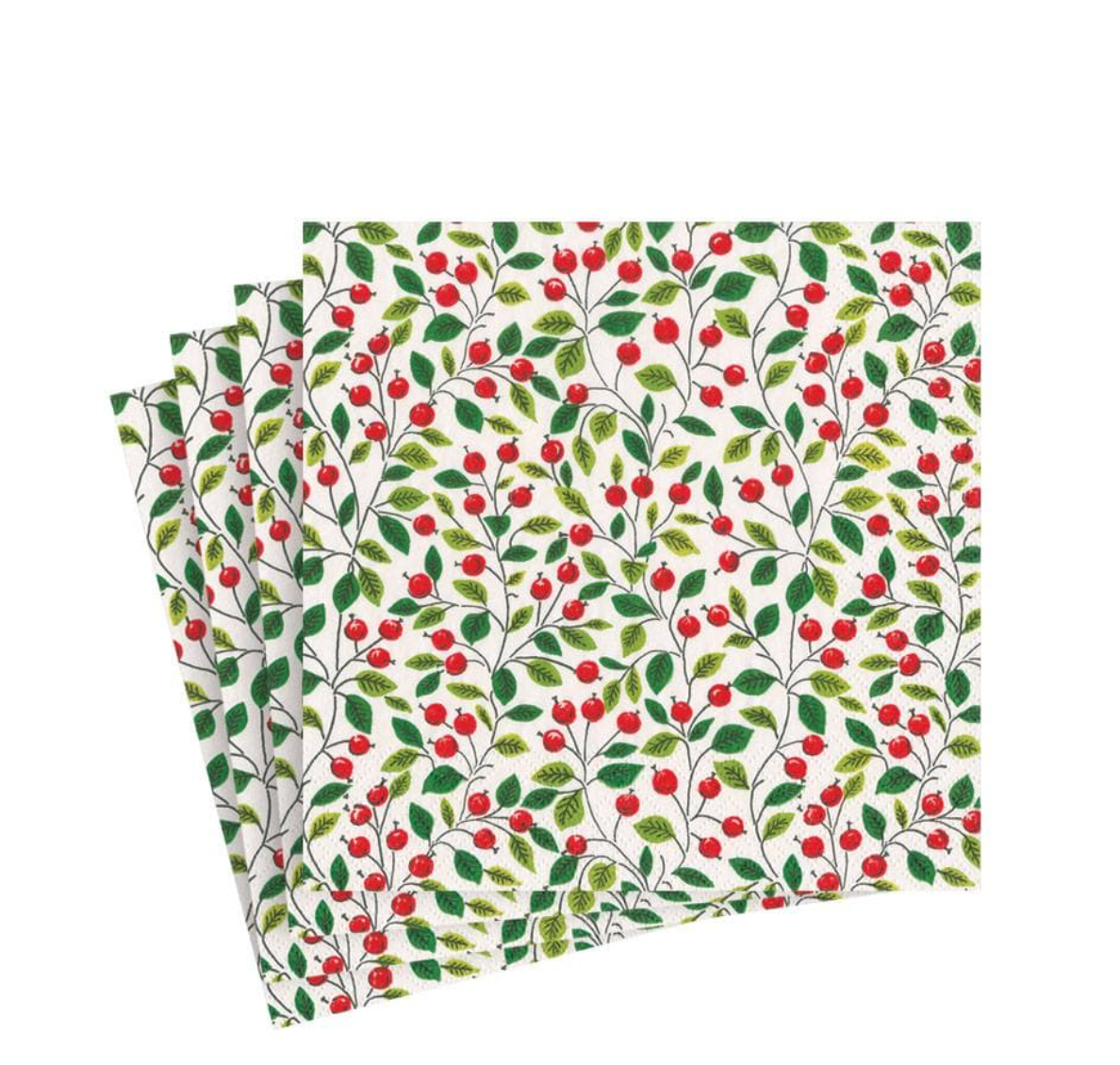 Berries and Leaves Paper Cocktail Napkins in White