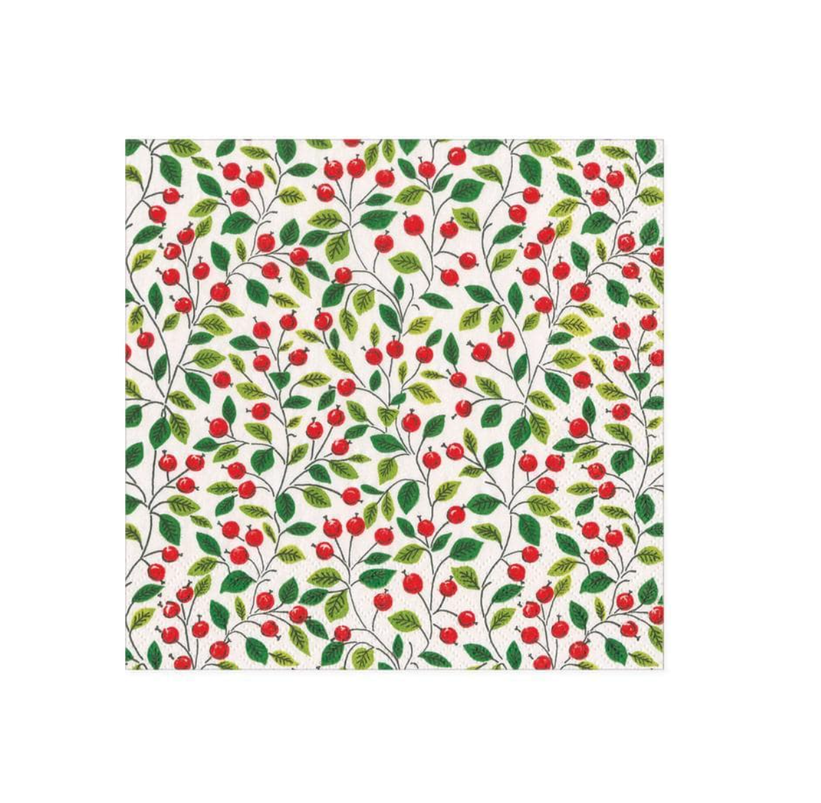 Berries and Leaves Paper Cocktail Napkins in White