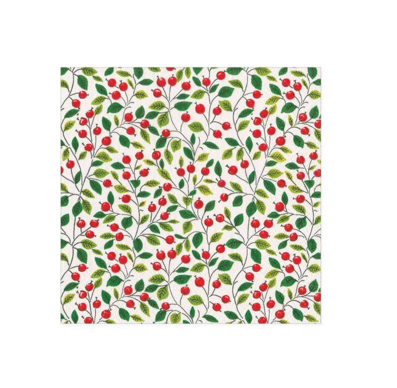 Berries and Leaves Paper Cocktail Napkins in White