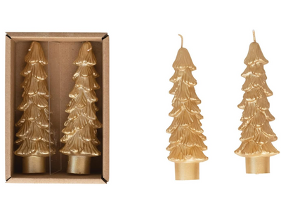 Unscented Tree Shaped Taper Candles Gold M