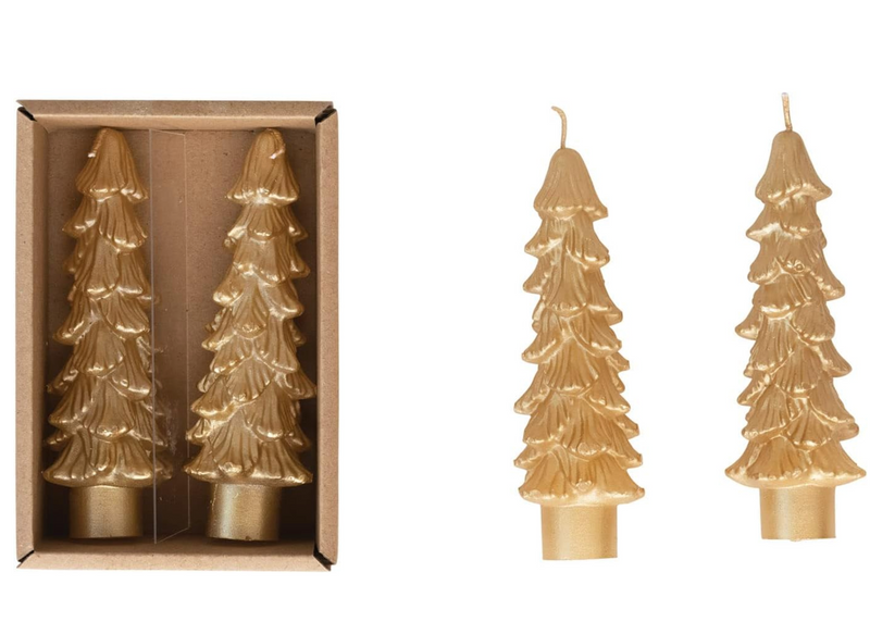 Unscented Tree Shaped Taper Candles Gold M