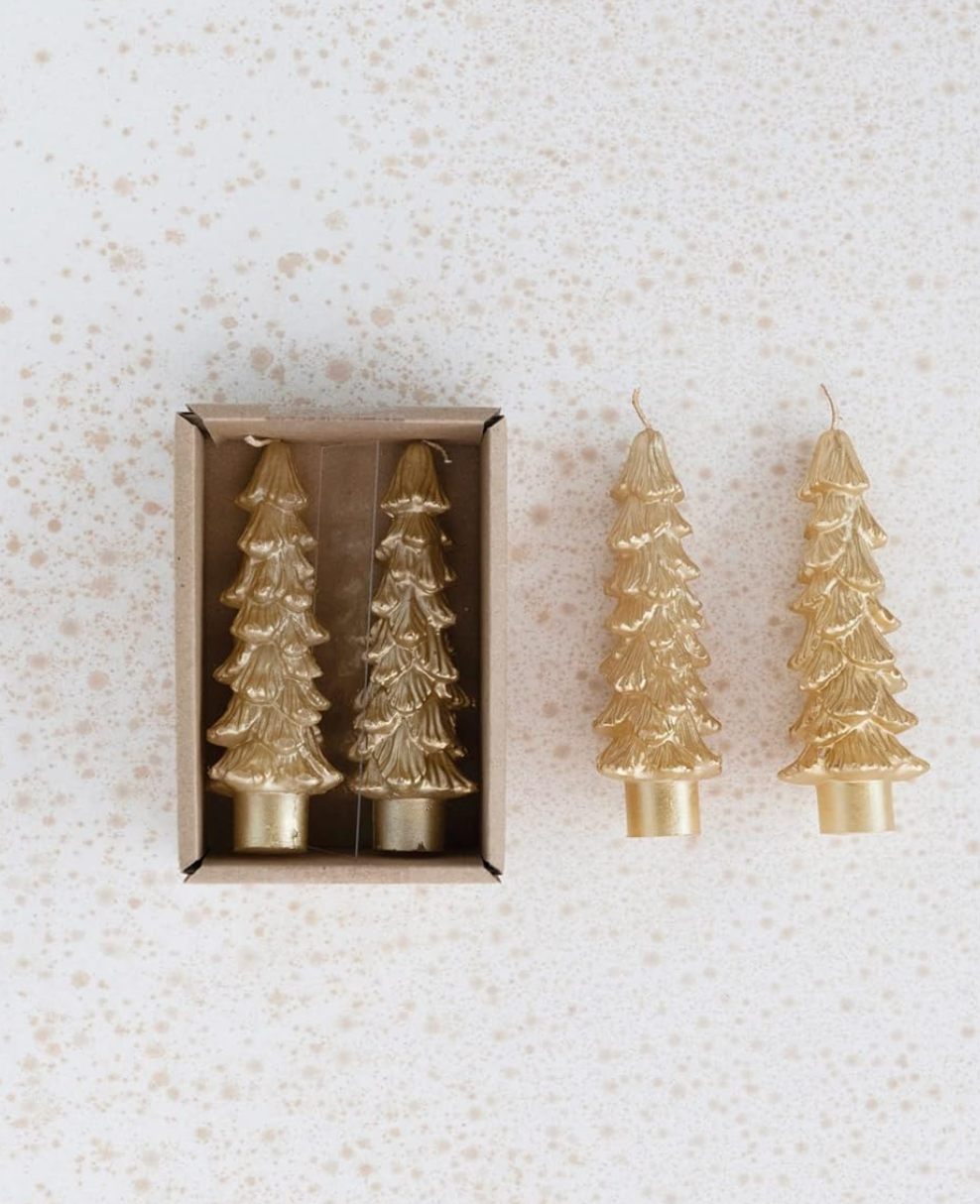 Unscented Tree Shaped Taper Candles Gold M
