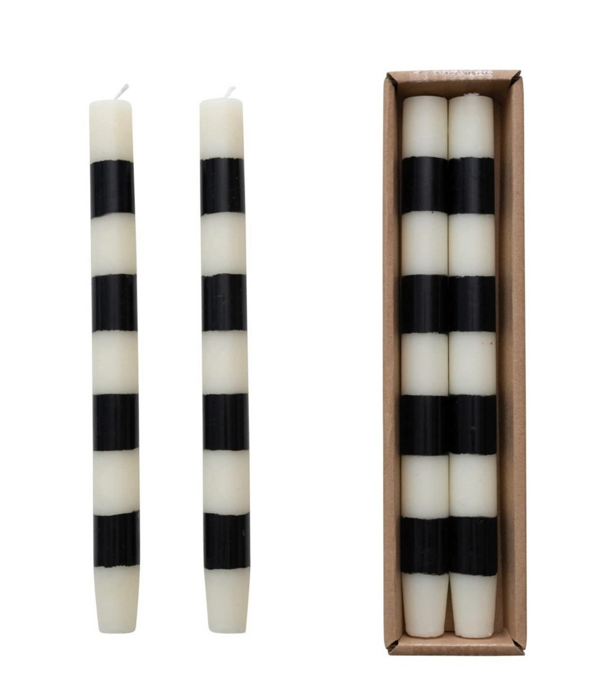 Unscented Taper Candle Ivory Black Stripe