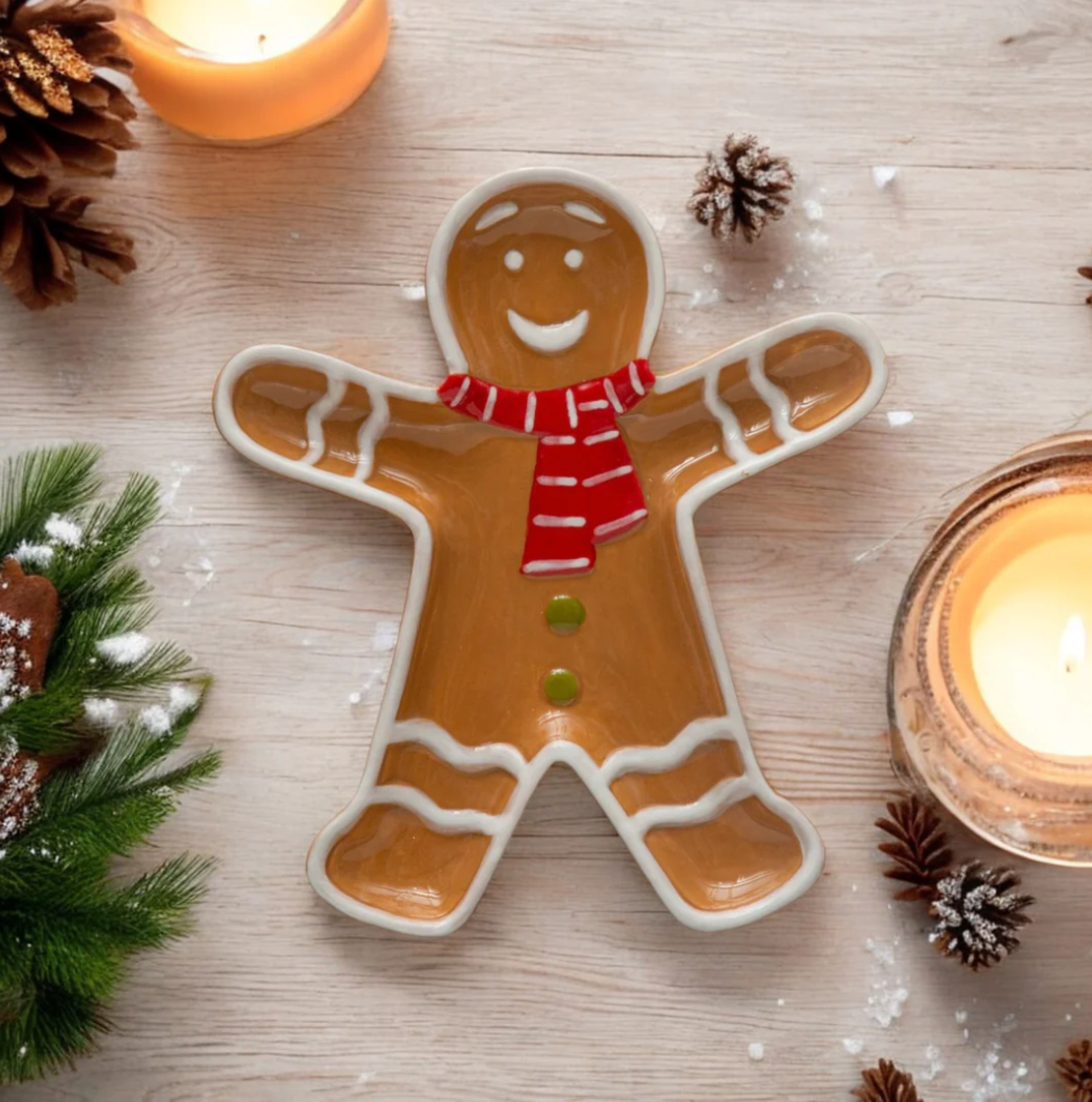 Ceramic Gingerbread Man Scarf Shaped Platter