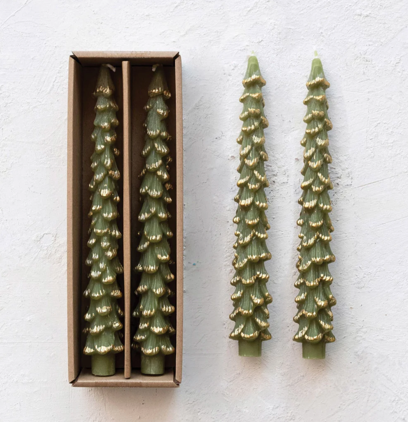 Unscented Tree Shaped Taper Candles Gold Evergreen