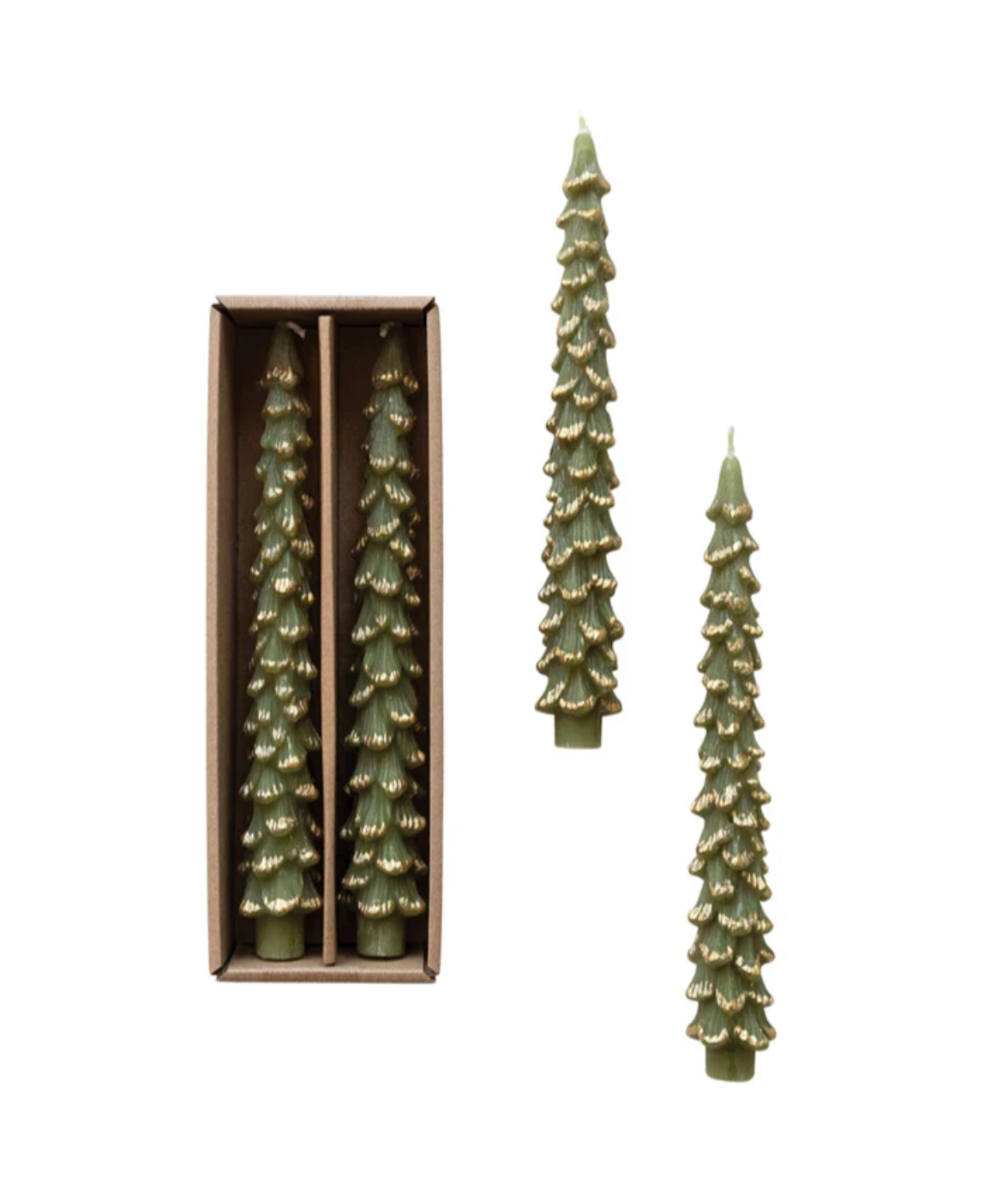 Unscented Tree Shaped Taper Candles Gold Evergreen