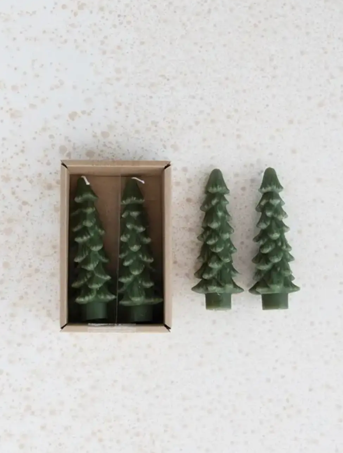 Unscented Tree Shaped Taper Candles Green M