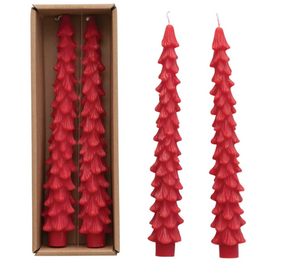 Unscented Tree Shaped Taper Candles Holly Berry