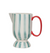 Footed Pitcher Stripes Red Aqua Cream