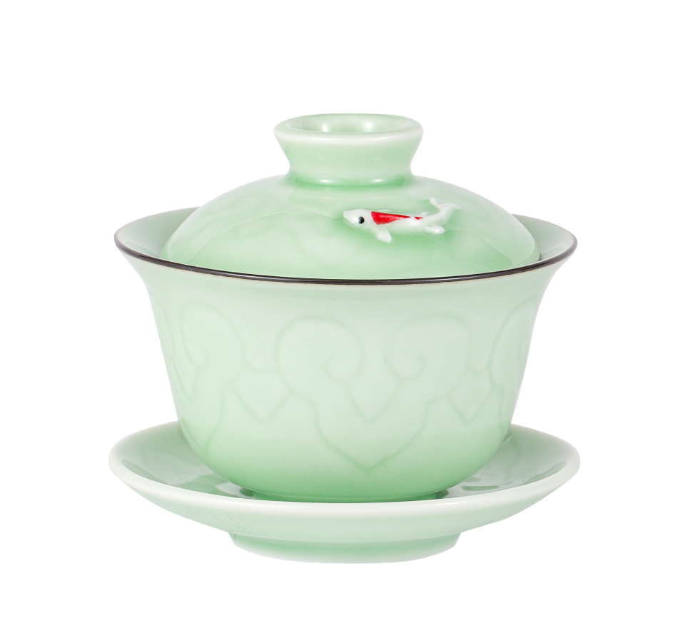 Gaiwan Tea Brewing Cup with Lid Celadon Green Koi