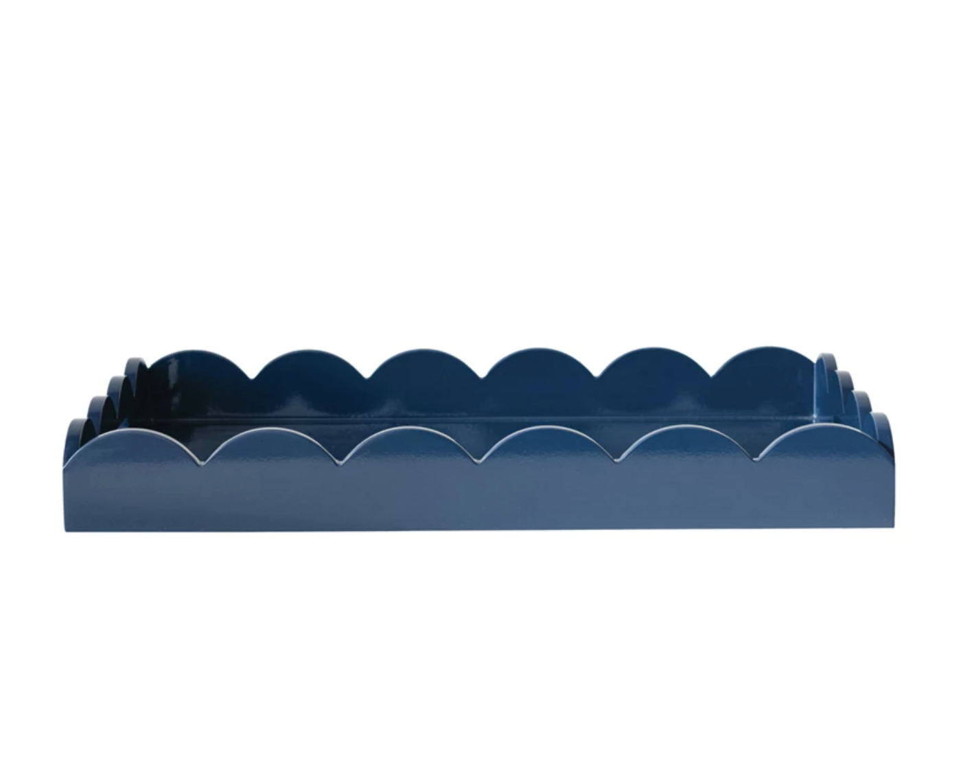 Lacquered Scalloped Tray w Handles Color Navy