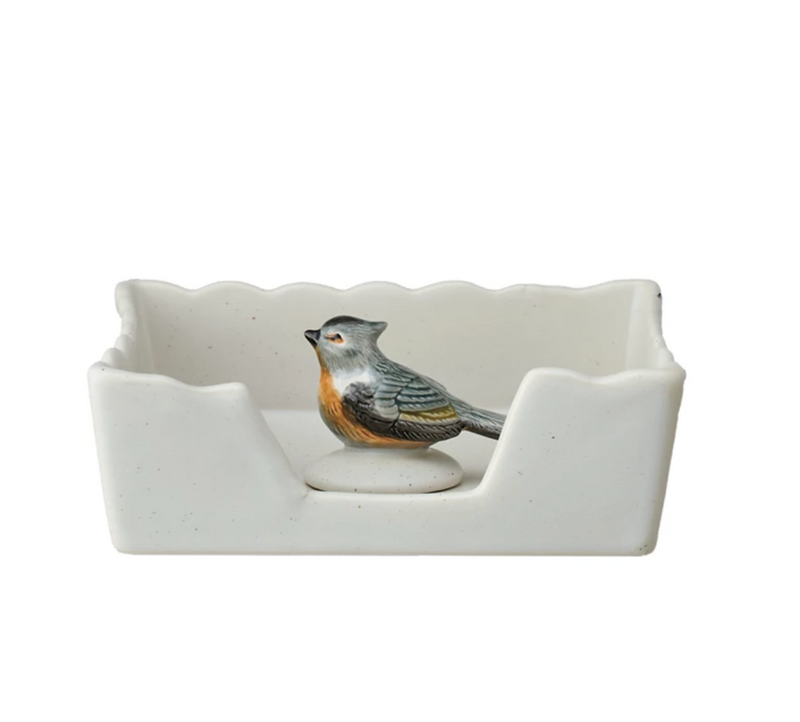Stoneware Napkin Holder w Bird Shaped Weight