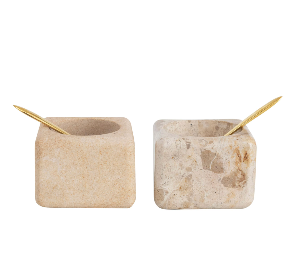 Marble Sandstone Pinch Pot with Brass Spoon