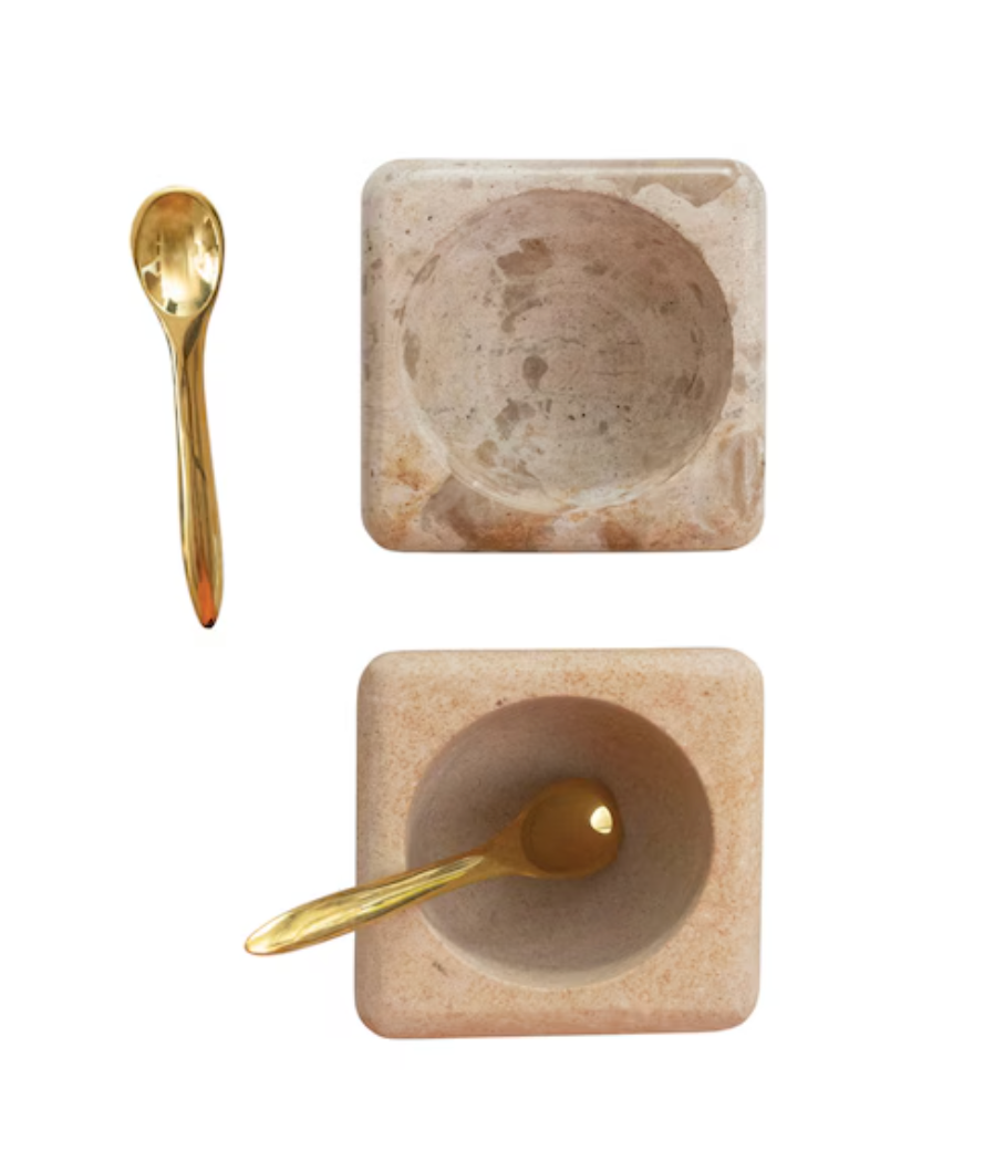Marble Sandstone Pinch Pot with Brass Spoon