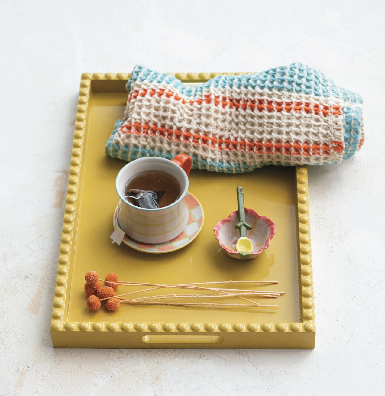 Rubberwood Lacquered Tray Yellow