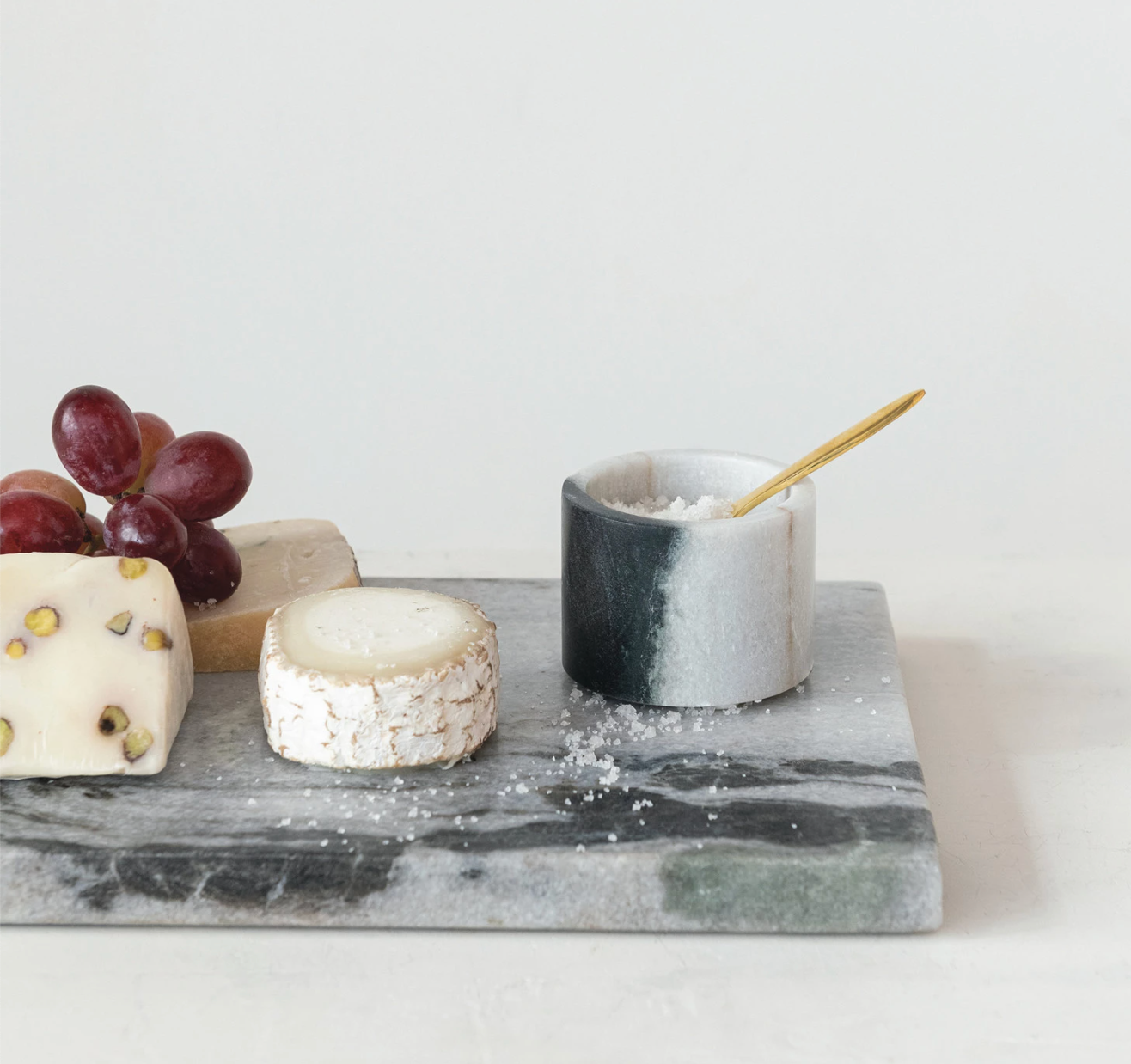 Marble Salt Cellar w Brass Spoon