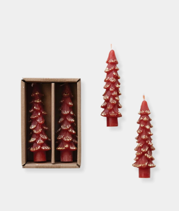 Unscented Tree Shaped Taper Candles Holly Berry