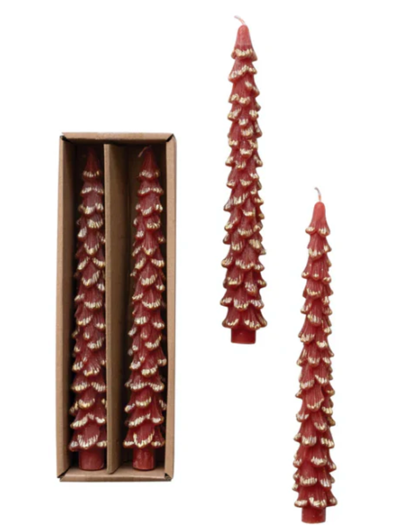 Unscented Tree Shaped Taper Candles Holly Berry