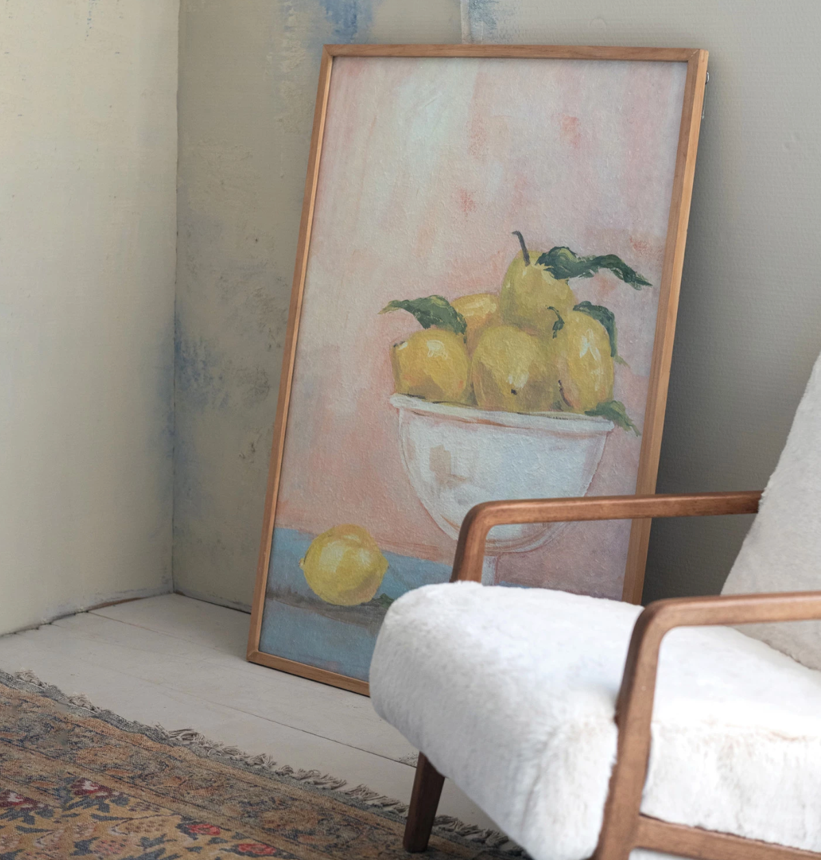 Wood Framed Glass with Lemons in Bowl