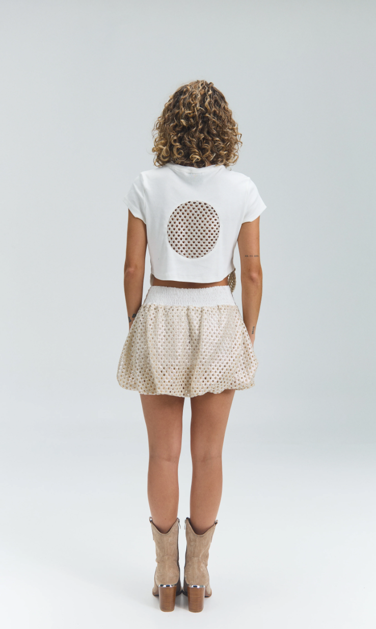 Honeycomb Mini Skirt Taupe/ Ivory