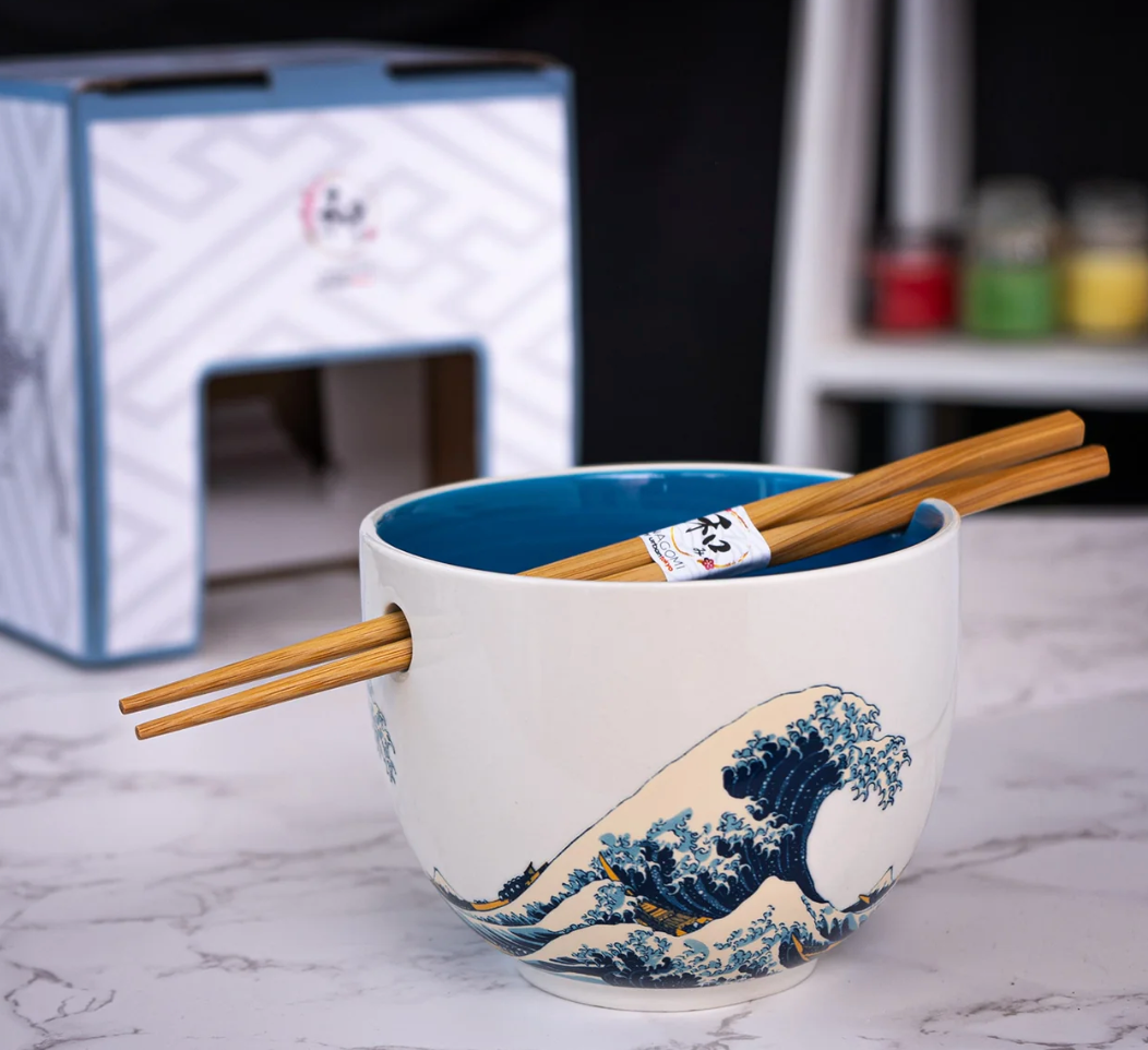 Donburi Bowl With Chopsticks Set Kanagawa Wave
