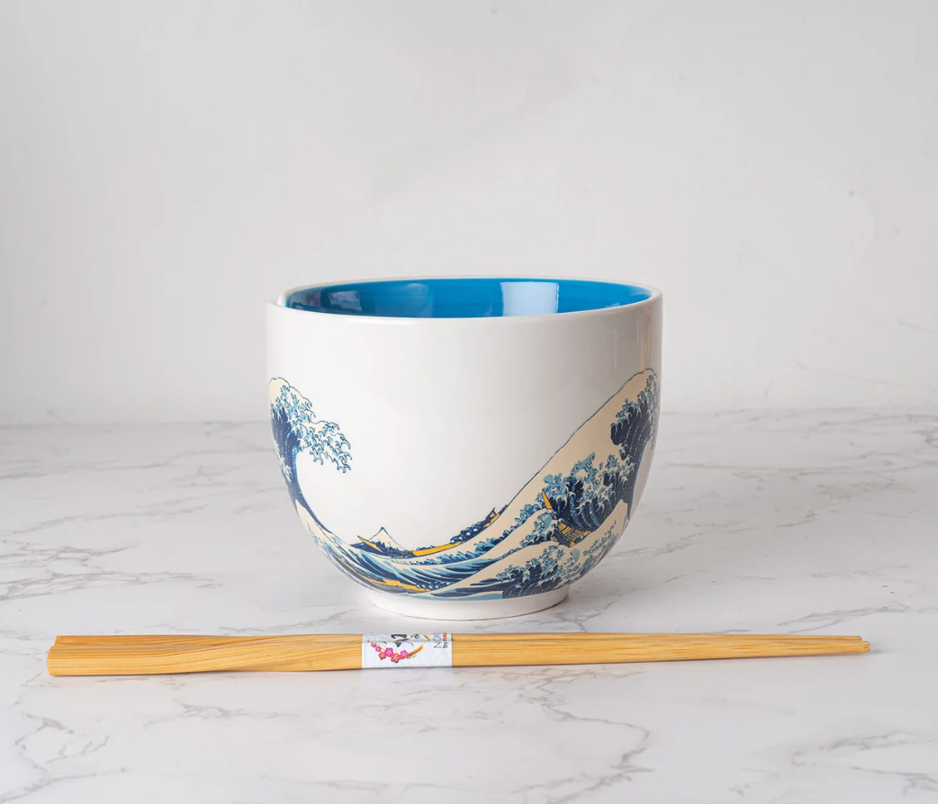 Donburi Bowl With Chopsticks Set Kanagawa Wave