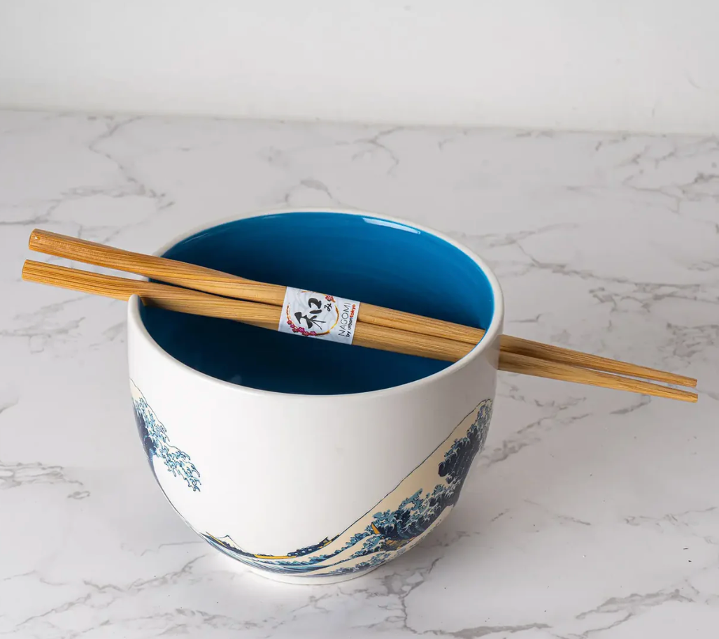 Donburi Bowl With Chopsticks Set Kanagawa Wave