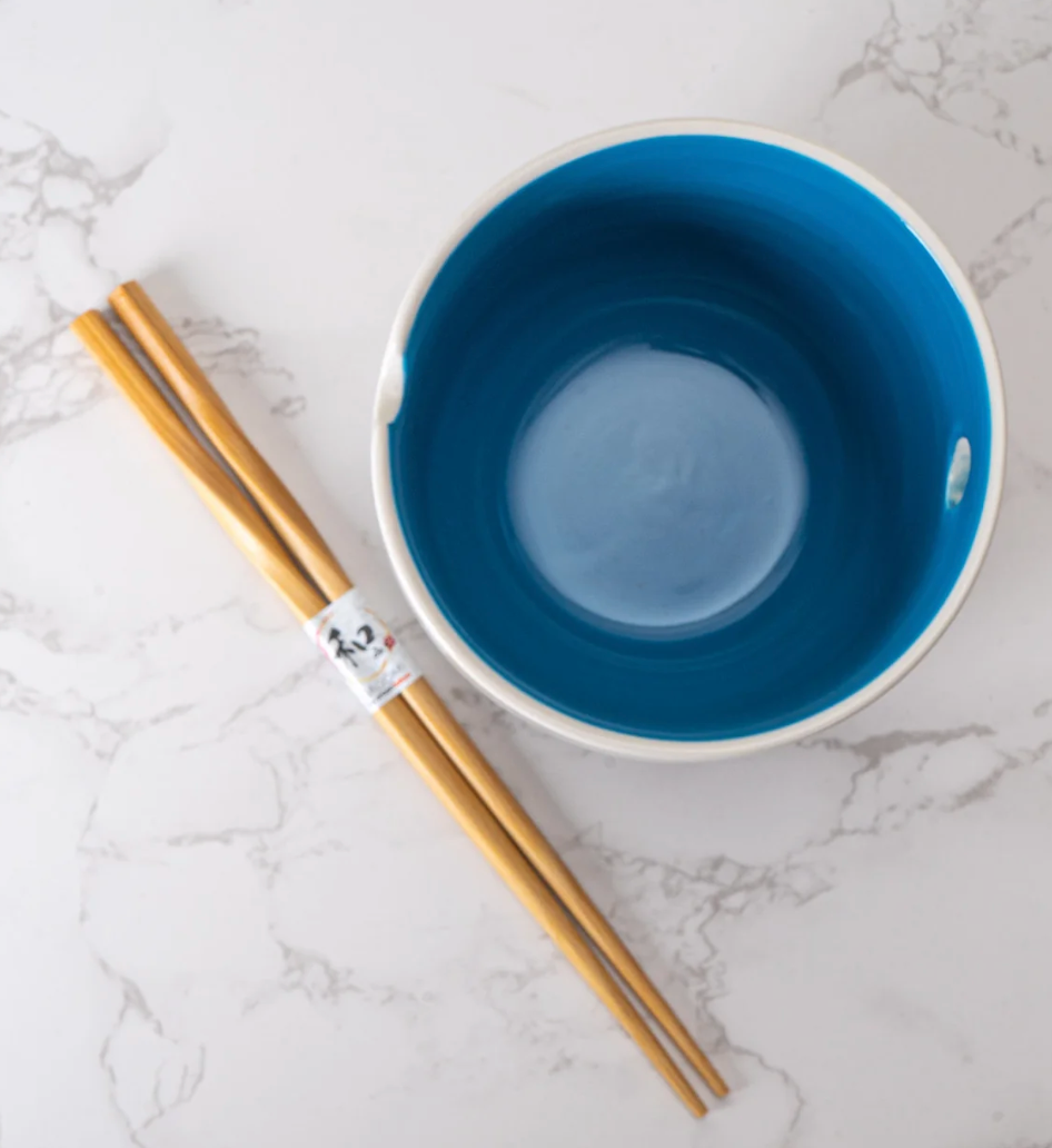Donburi Bowl With Chopsticks Set Kanagawa Wave