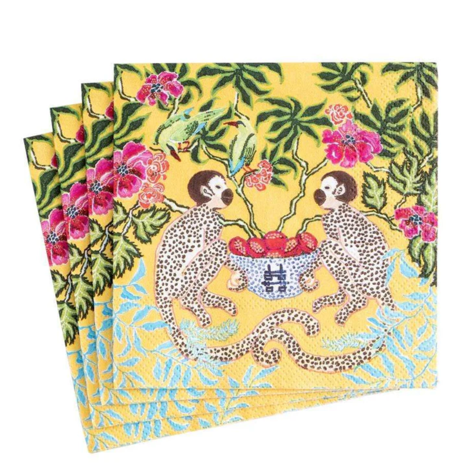 Monkeys Paper Cocktail Napkins in Yellow