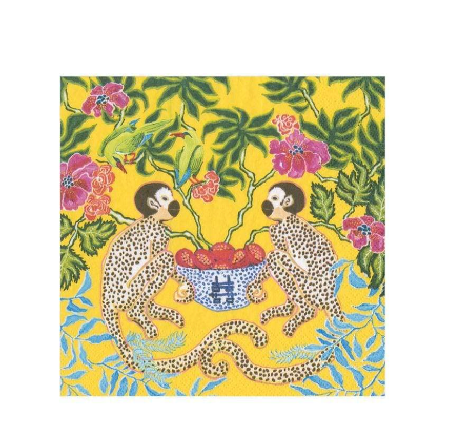 Monkeys Paper Cocktail Napkins in Yellow