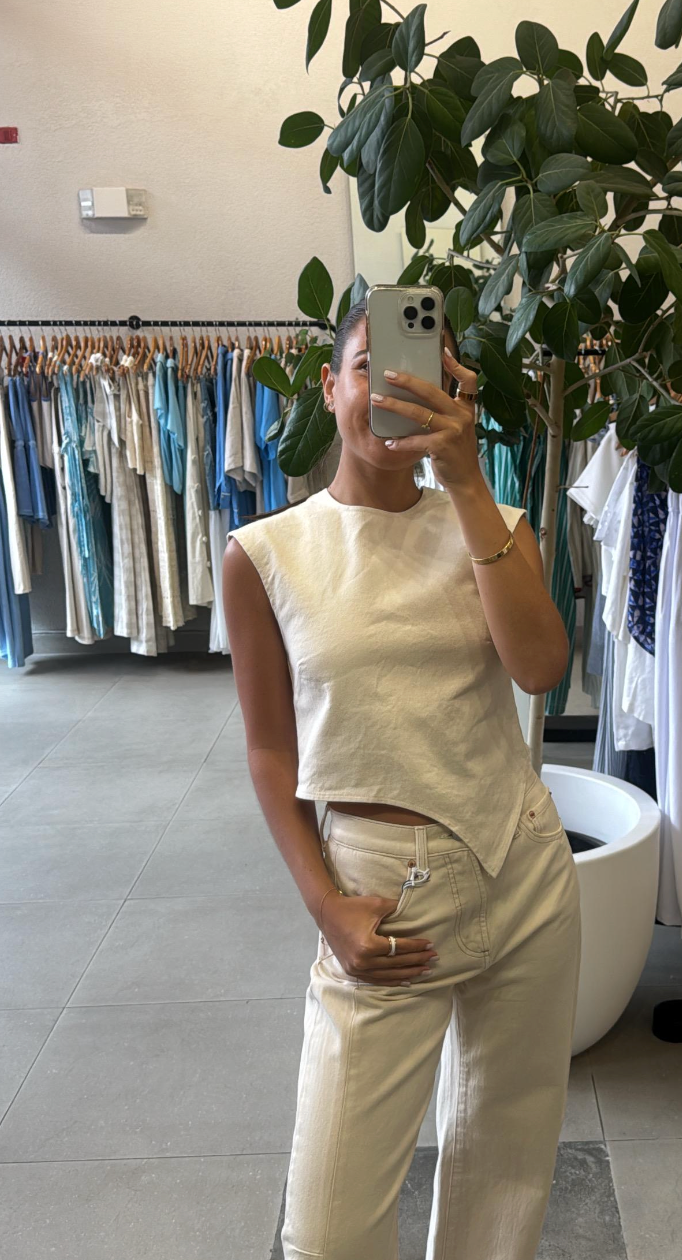 Asymetric Denim Top Off White