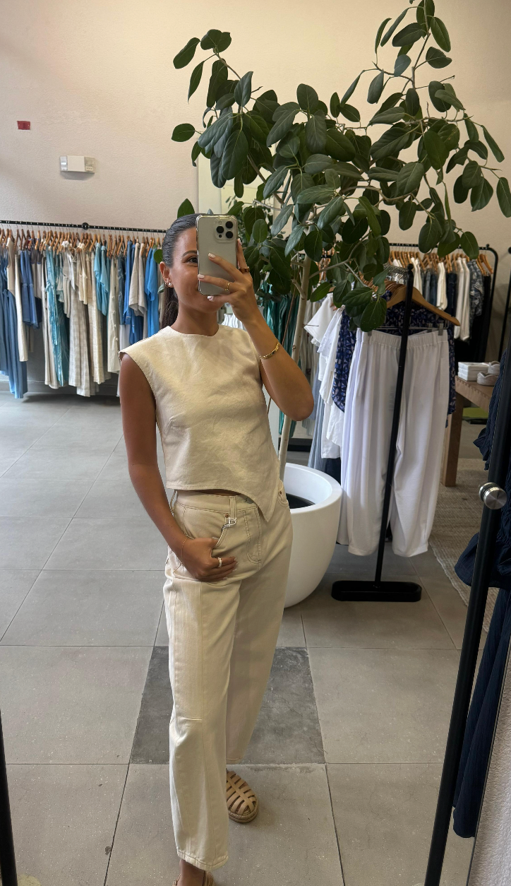 Asymetric Denim Top Off White