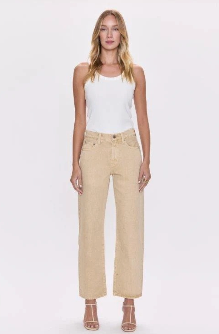 Lexi Mid Rise Bowed Straight Sand