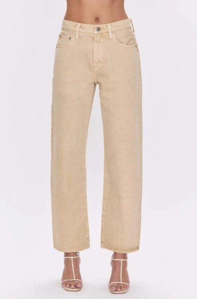 Lexi Mid Rise Bowed Straight Sand