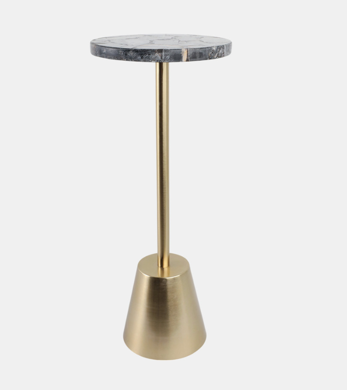 Petrified Wood Top Drink Table Black Gold