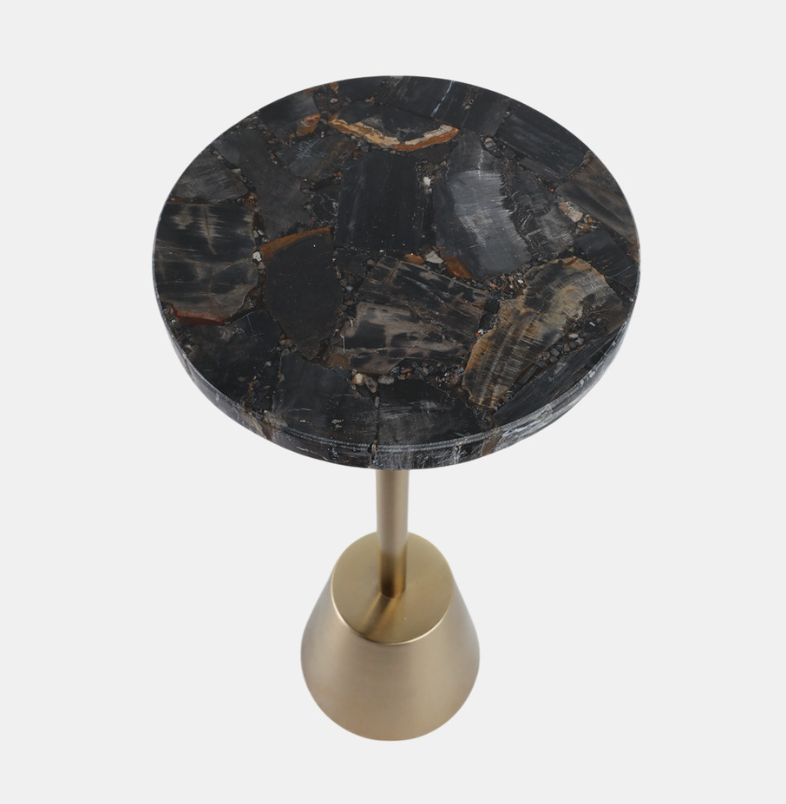 Petrified Wood Top Drink Table Black Gold