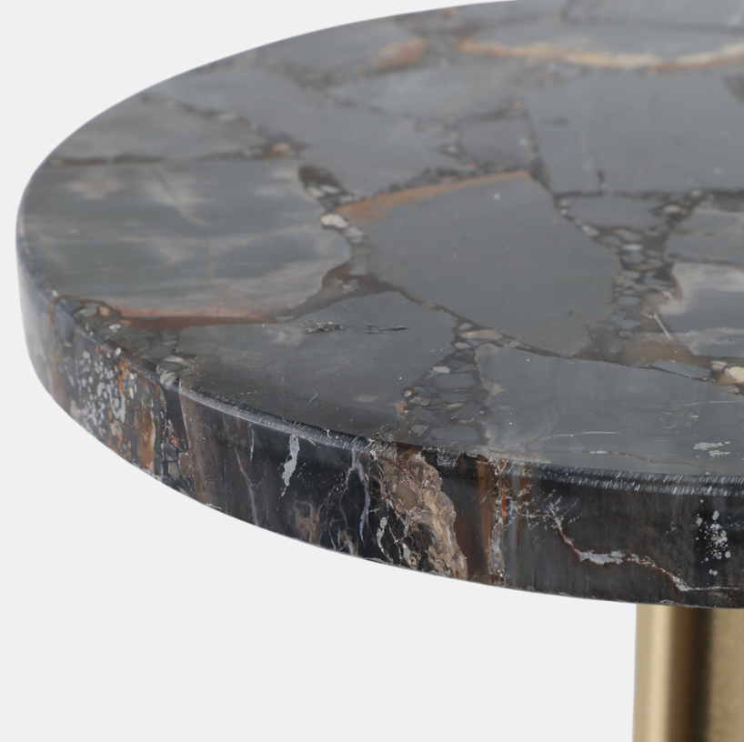 Petrified Wood Top Drink Table Black Gold