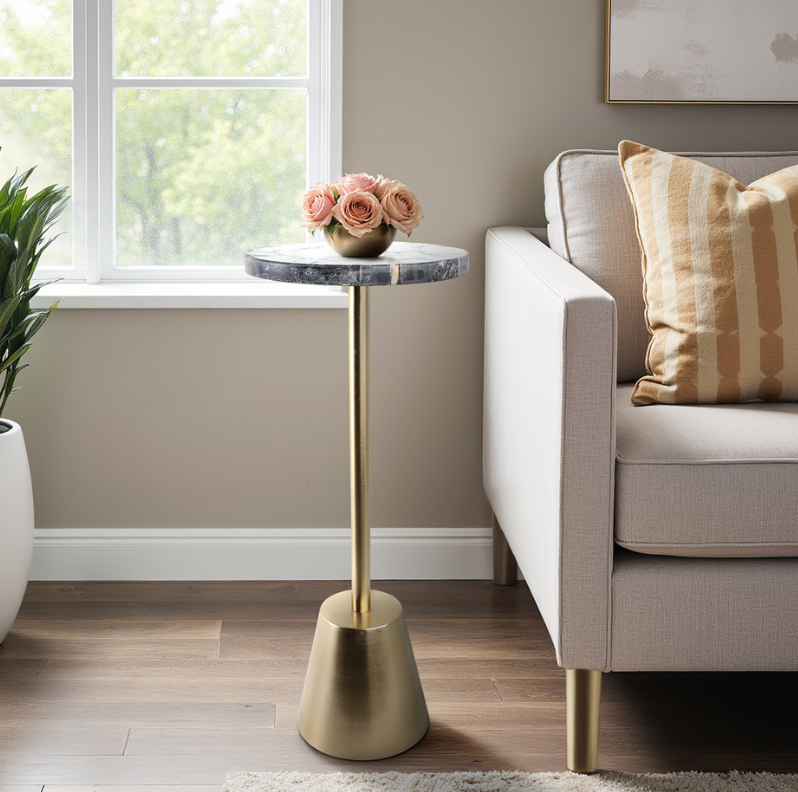 Petrified Wood Top Drink Table Black Gold