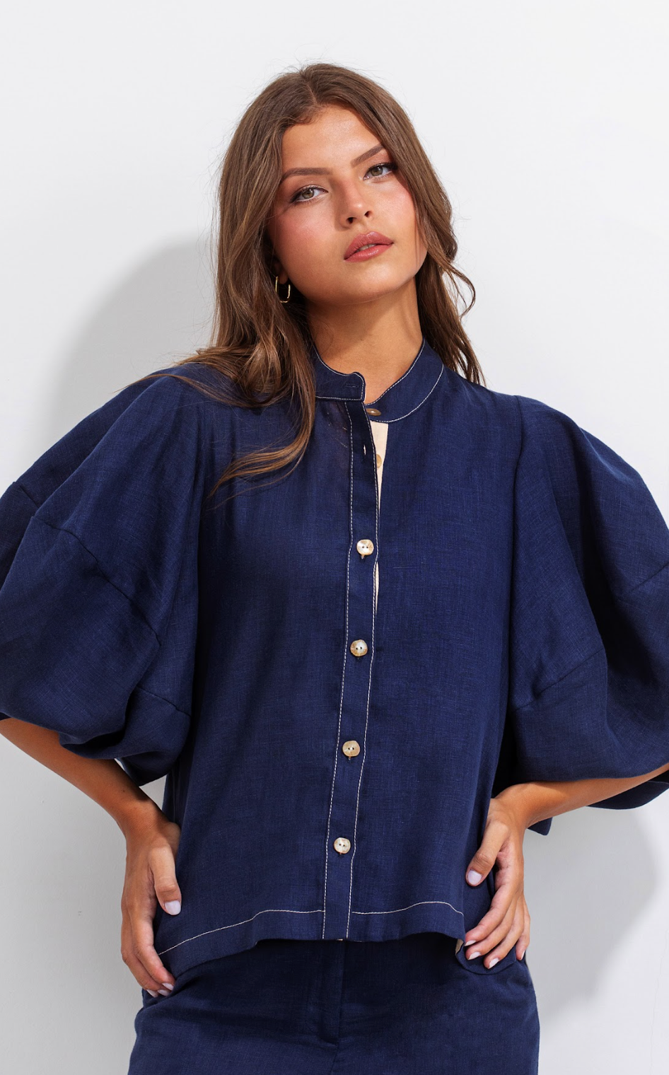 Gerald Lino Shirt Blue Beige