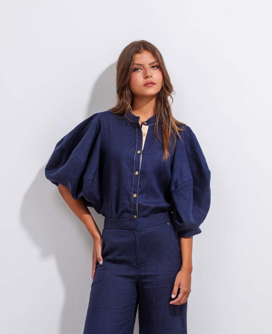 Gerald Lino Shirt Blue Beige