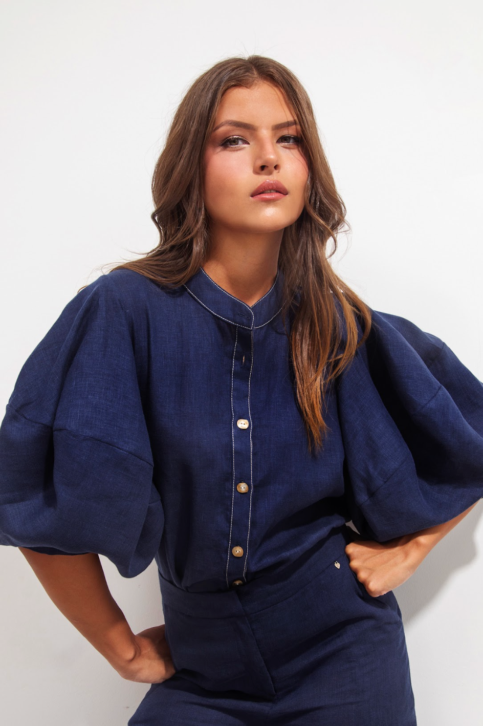 Gerald Lino Shirt Blue Beige